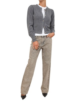 Cardigan Twinset in misto mohair grigio con bottoni logo oro in DONNA