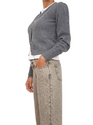 Cardigan Twinset in misto mohair grigio con bottoni logo oro in DONNA