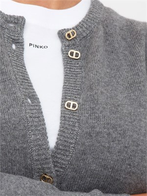 Cardigan Twinset in misto mohair grigio con bottoni logo oro in DONNA