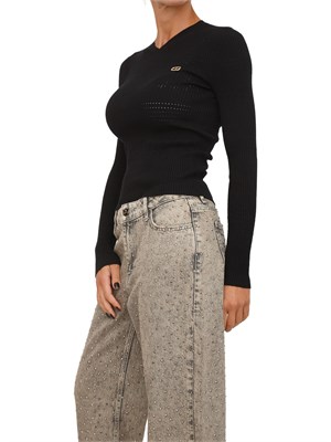 Maglia Twinset in filato a costine nera con lavorazione traforata in DONNA