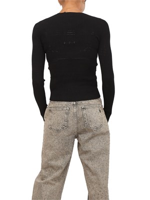 Maglia Twinset in filato a costine nera con lavorazione traforata in DONNA