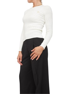 Maglia Twinset in filato a costine bianca con lavorazione traforata in DONNA