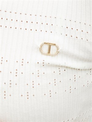 Maglia Twinset in filato a costine bianca con lavorazione traforata in DONNA