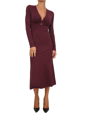 Abito longuette in maglia bordeaux con scollo con logo Oval T in DONNA