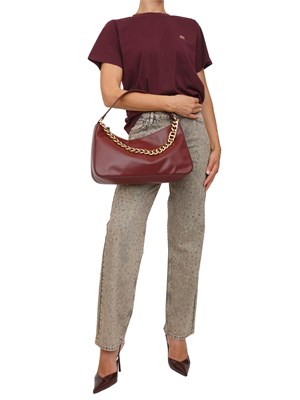 T-shirt Twinset in jersey di cotone bordeaux con placchetta Oval T strass in DONNA