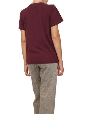 T-shirt Twinset in jersey di cotone bordeaux con placchetta Oval T strass in DONNA