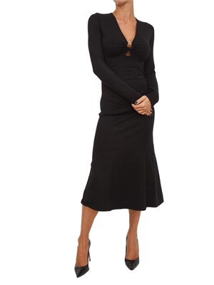 Abito longuette in maglia nero con scollo con logo Oval T in DONNA
