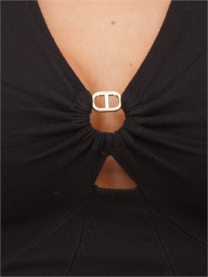 Abito longuette in maglia nero con scollo con logo Oval T in DONNA
