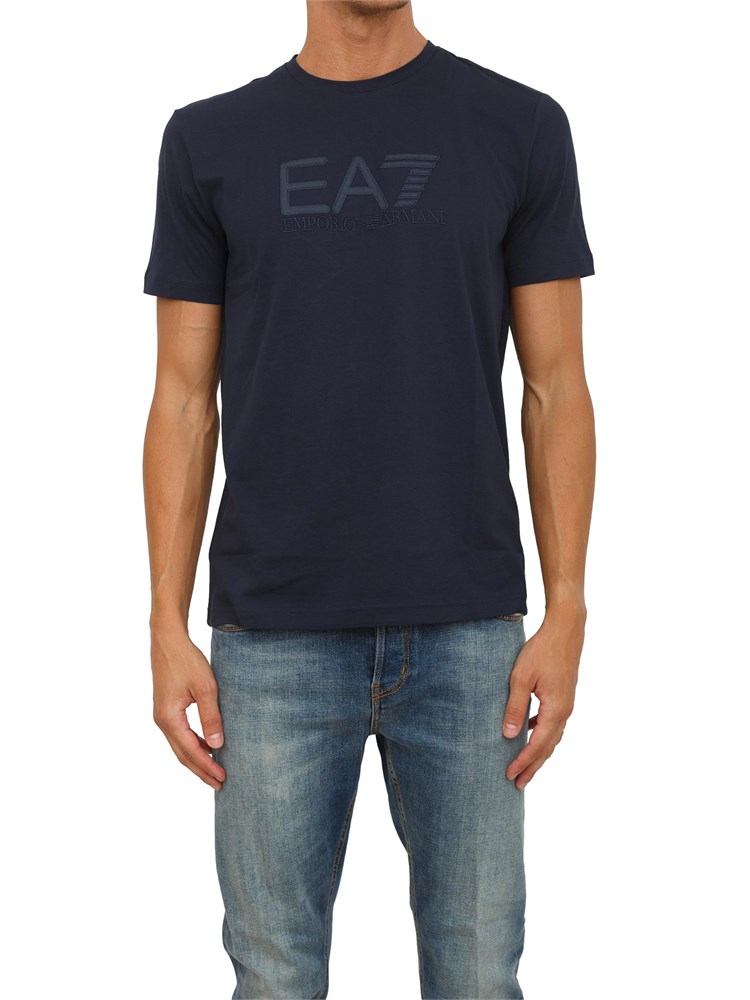 T-shirt a maniche corte blu EA7 Visibility in jersey stretch di cotone
