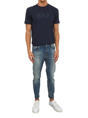 T-shirt a maniche corte blu EA7 Visibility in jersey stretch di cotone in UOMO