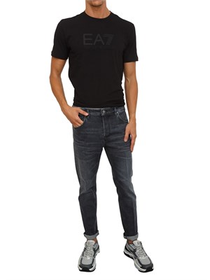 T-shirt a maniche corte nero EA7 Visibility in jersey stretch di cotone in UOMO