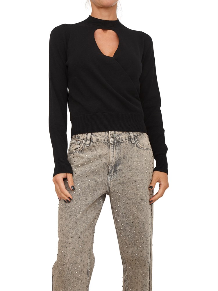 Maglia Twinset in viscosa nera con cut-out e incrocio