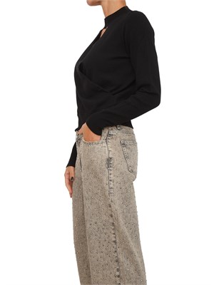 Maglia Twinset in viscosa nera con cut-out e incrocio in DONNA
