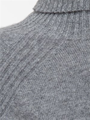 Maglia collo alto Twinset in misto cashmere grigio con bordi lurex in DONNA