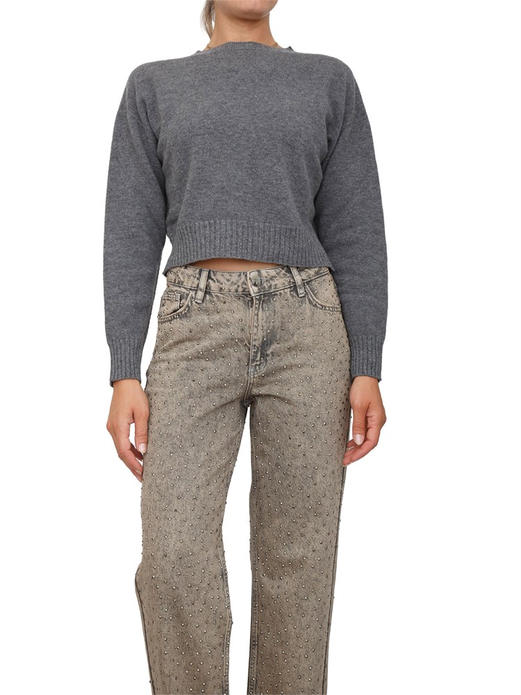 Maglia cropped Twinset in misto mohair grigio con inserti lurex in fondo