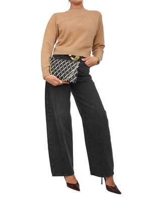 Maglia cropped Twinset in misto mohair cammello con inserti lurex in fondo in DONNA