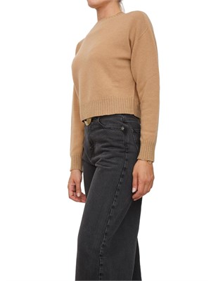 Maglia cropped Twinset in misto mohair cammello con inserti lurex in fondo in DONNA