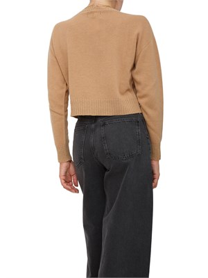 Maglia cropped Twinset in misto mohair cammello con inserti lurex in fondo in DONNA