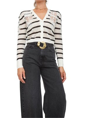 Cardigan Twinset in misto mohair panna e nero con pizzo e spacchi in DONNA