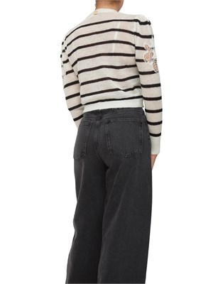 Cardigan Twinset in misto mohair panna e nero con pizzo e spacchi in DONNA