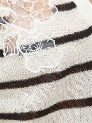 Cardigan Twinset in misto mohair panna e nero con pizzo e spacchi in DONNA