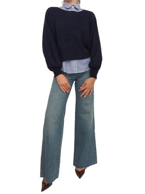 Maglia Marella girocollo in lana e alpaca blu con polsini a palloncino in DONNA