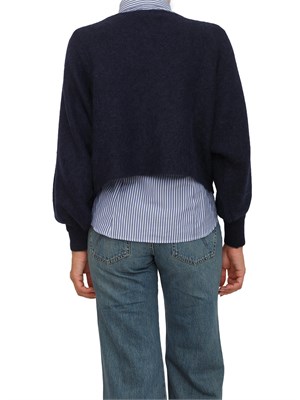 Maglia Marella girocollo in lana e alpaca blu con polsini a palloncino in DONNA