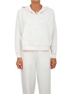 Felpa donna mezza zip Armani Exchange con cappuccio in viscosa stretch avorio in DONNA