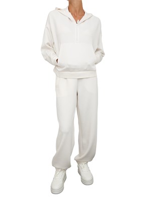 Felpa donna mezza zip Armani Exchange con cappuccio in viscosa stretch avorio in DONNA