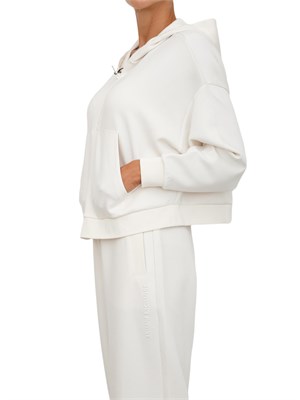 Felpa donna mezza zip Armani Exchange con cappuccio in viscosa stretch avorio in DONNA