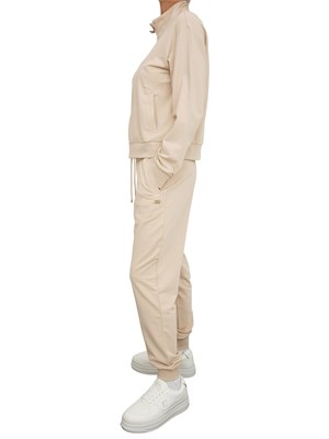 Tuta sportiva felpa+pantalone EA7 Emporio Armani in cotone elasticizzato beige in DONNA