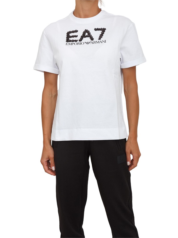 T-shirt EA7 Emporio Armani in cotone nero con maxi logo paillettes a contrasto