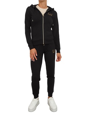 Tuta donna felpa+pantalone EA7 Emporio Armani in misto viscosa stretch nera in DONNA