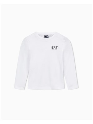 T-shirt Ea7 bianco a maniche lunghe Core Identity Boy in puro cotone organico ASV in BAMBINO