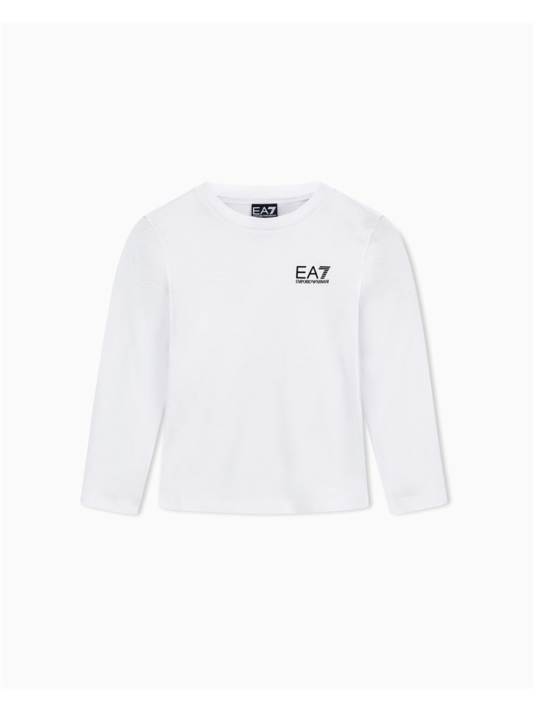 T-shirt Ea7 bianco a maniche lunghe Core Identity Boy in puro cotone organico ASV