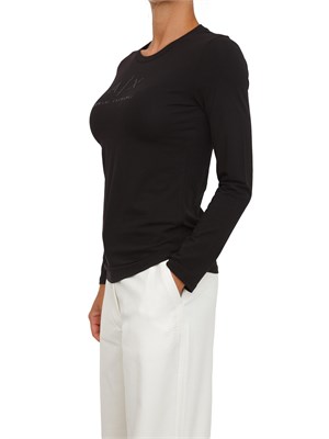 T-shirt donna Armani Exchange in jersey di cotone nero con logo strass tono su tono in DONNA