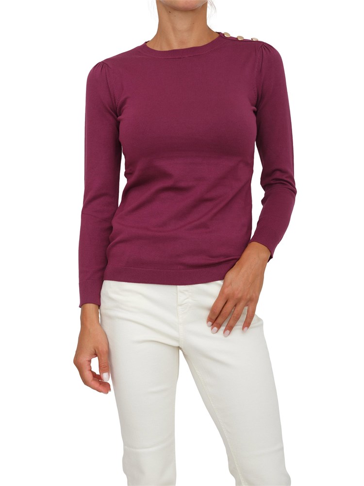 Maglia Emme Marella in misto lana viola con bottoni oro sulla spalla