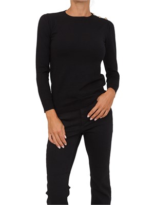 Maglia Emme Marella in misto lana nera con bottoni oro sulla spalla in DONNA