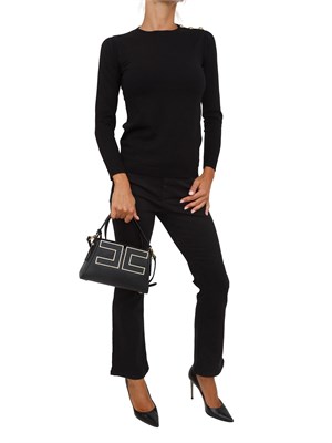 Maglia Emme Marella in misto lana nera con bottoni oro sulla spalla in DONNA