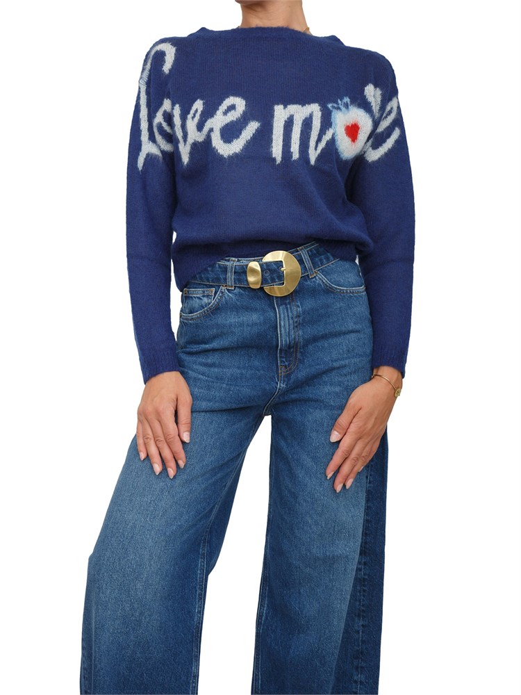 Maglia iBlues morbida in misto mohair blu con lettering a contrasto