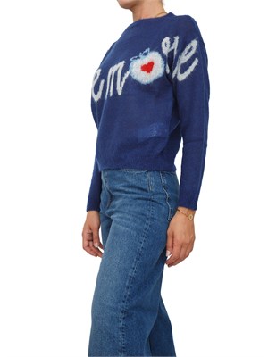 Maglia iBlues morbida in misto mohair blu con lettering a contrasto in DONNA