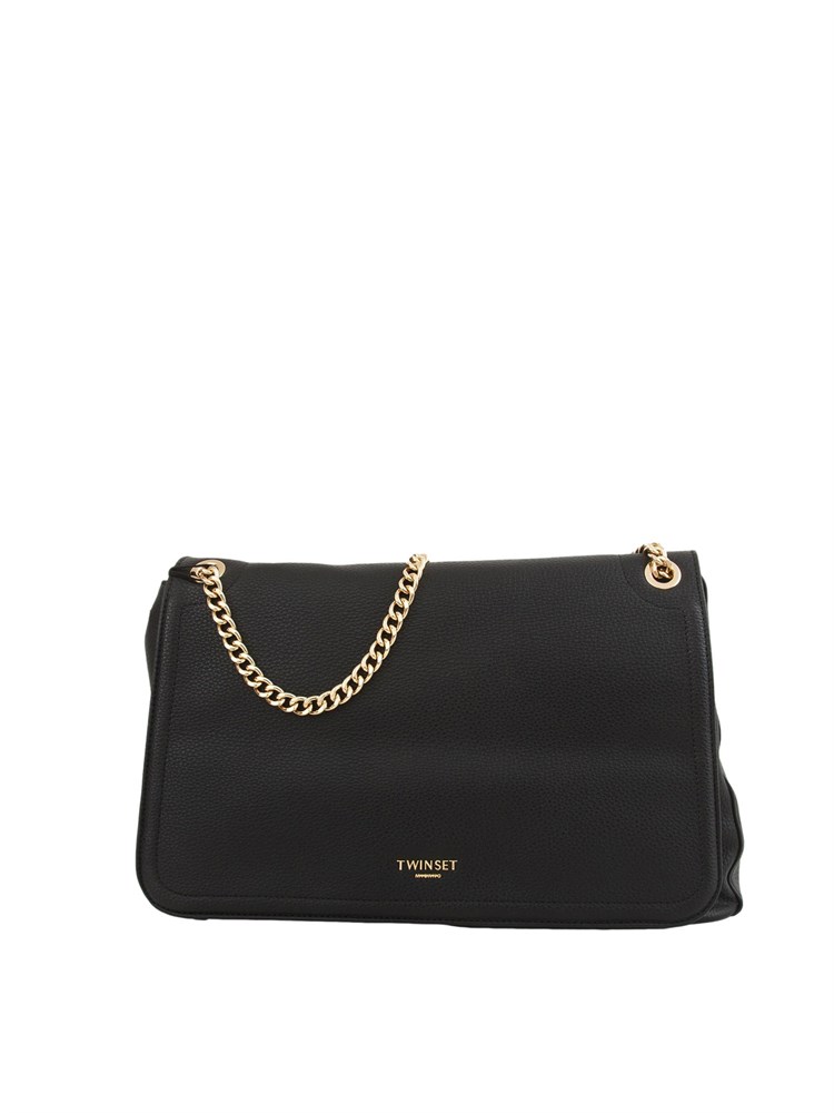Borsa a spalla 'Brera' Twinset con logo lettering in ecopelle nera