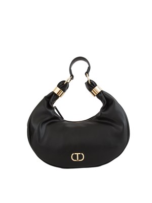Borsa hobo Twinset in ecopelle nera con inserti oro in DONNA