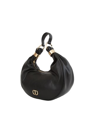 Borsa hobo Twinset in ecopelle nera con inserti oro in DONNA