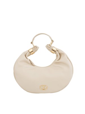 Borsa hobo Twinset in ecopelle avorio con inserti oro in DONNA