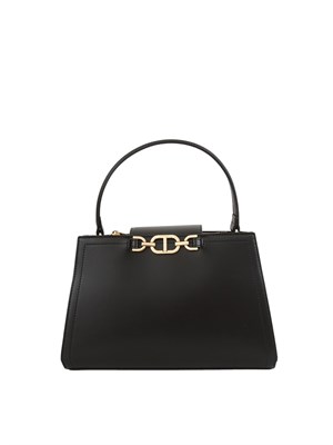 Borsa 'First Class' Twinset con morsetto Oval T in pelle nera in DONNA