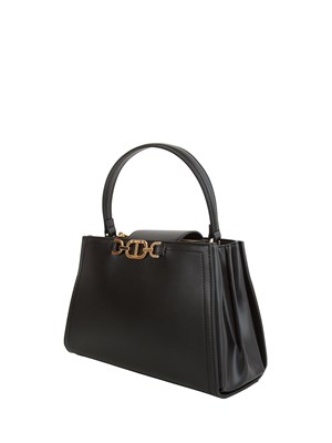 Borsa 'First Class' Twinset con morsetto Oval T in pelle nera in DONNA