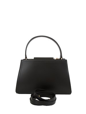 Borsa 'First Class' Twinset con morsetto Oval T in pelle nera in DONNA