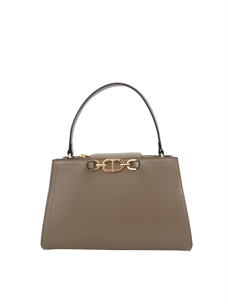 Borsa 'First Class' Twinset con morsetto Oval T in pelle grigia taupe