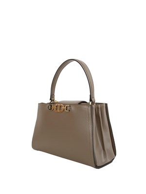 Borsa 'First Class' Twinset con morsetto Oval T in pelle grigia taupe in DONNA